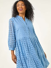 Roman Blue Petite Broderie Tiered Dress - Image 1 of 5