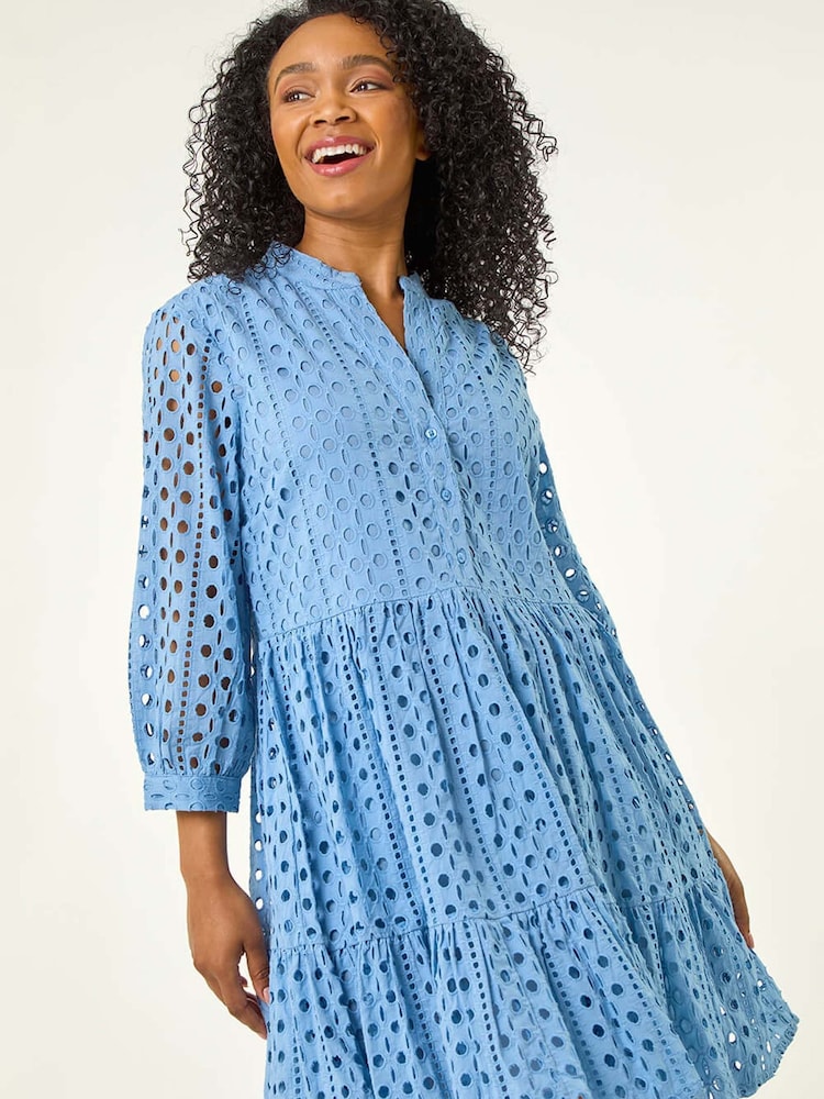 Roman Blue Petite Broderie Tiered Dress - Image 1 of 5