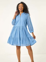 Roman Blue Petite Broderie Tiered Dress - Image 2 of 5
