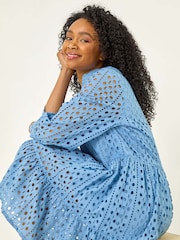 Roman Blue Petite Broderie Tiered Dress - Image 4 of 5