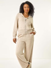 Roman Natural Petite Zip Up Knit Hooded Jacket - Image 2 of 5