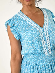 Roman Blue Petite Petite Floral Print Ric Rac Midi Dress - Image 5 of 5