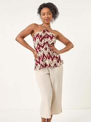 Roman Petite Abstract Halter Neck Stretch Blouse - Imagem 3 de 5