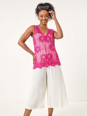 Roman Pink Petite Crochet Vest Jumper - Image 2 of 5