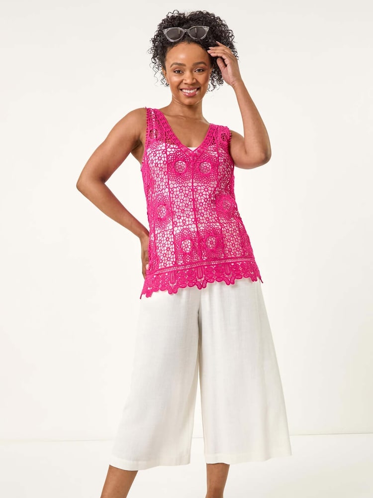 Roman Pink Petite Crochet Vest Jumper - Image 2 of 5