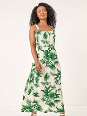 Roman Green Petite Tropical Strappy Midi Dress - Image 1 of 5
