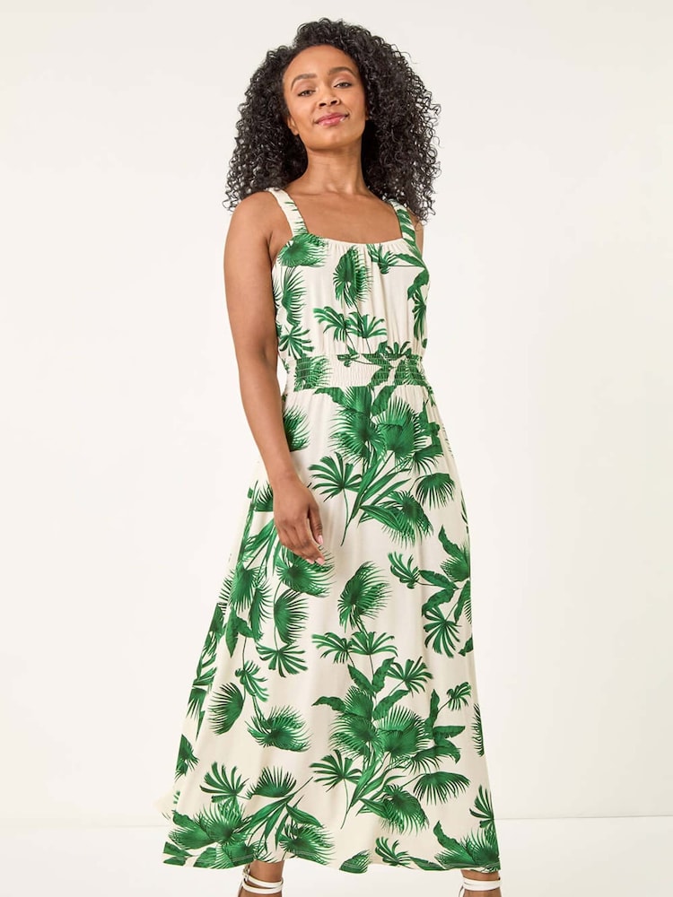 Roman Green Petite Tropical Strappy Midi Dress - Image 1 of 5