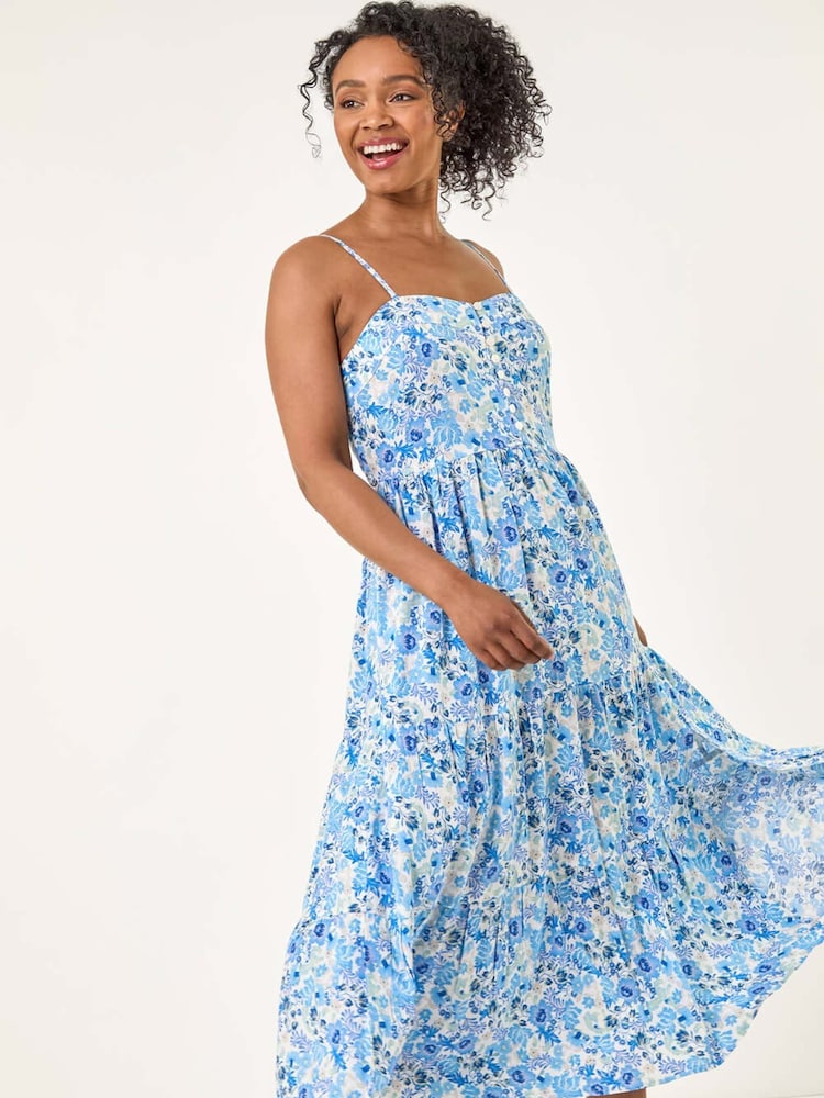 Roman Blue Petite Ditsy Floral Maxi Dress - Image 1 of 5