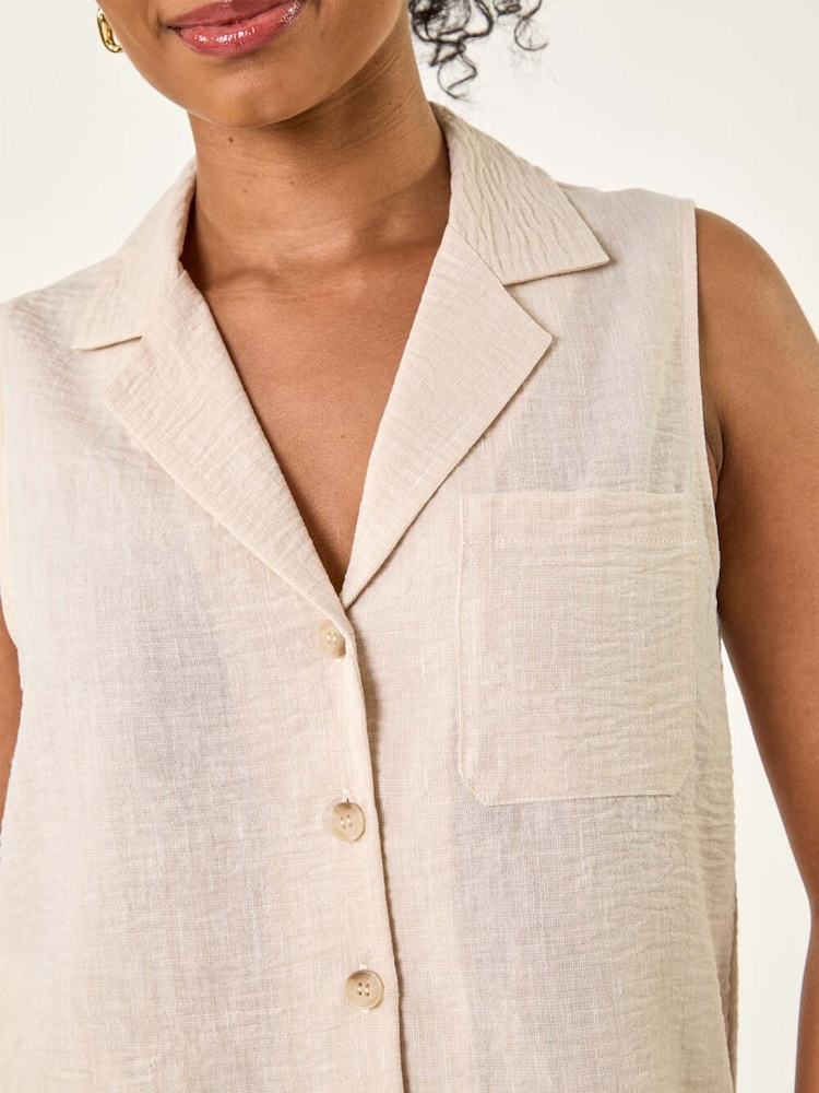 Roman Natural Petite Collared One Pocket Blouse - Image 5 of 5