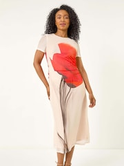 Roman White Petite Tulip Motif Mesh Midi Dress - Image 2 of 5