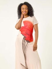 Roman White Petite Tulip Motif Mesh Midi Dress - Image 4 of 5