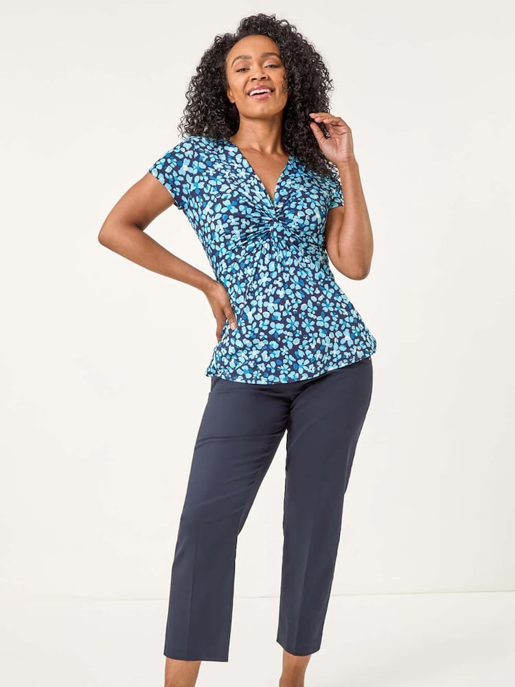 Roman Blue Petite Spot Twist Front Stretch Blouse - Image 2 of 5