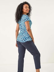 Roman Blue Petite Spot Twist Front Stretch Blouse - Image 3 of 5