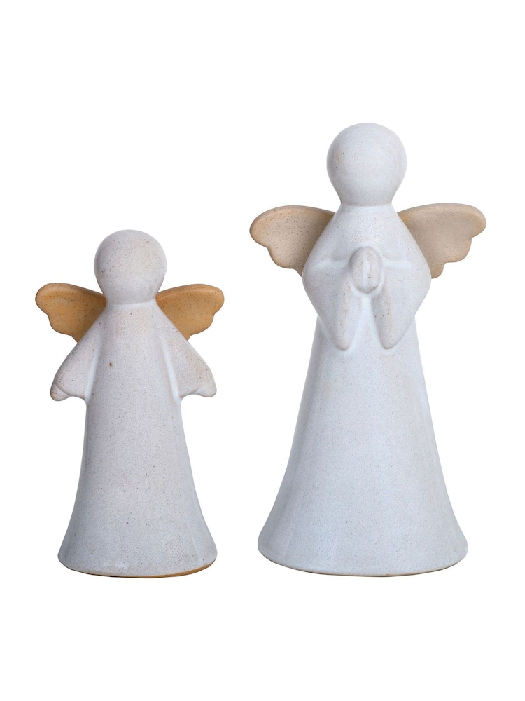 Laura Ashley White Natural Wings Set of 2 Ceramic Angels Ornaments - Image 1 of 5 Laura Ashley White Natural Wings Set of 2 Ceramic Angels Ornaments - Image 1 of 5