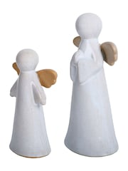 Laura Ashley White Natural Wings Set of 2 Ceramic Angels Ornaments - Image 2 of 5