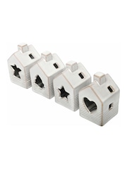 Laura Ashley White Set of 4 Ceramic Village Houses Ornament - Image 4 of 5