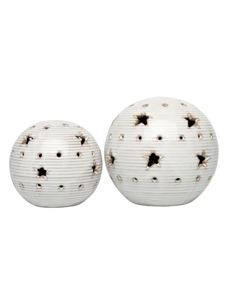 Laura Ashley White Set of 2 Ceramic Star Ornaments - Image 1 of 5 Laura Ashley White Set of 2 Ceramic Star Ornaments - Image 1 of 5