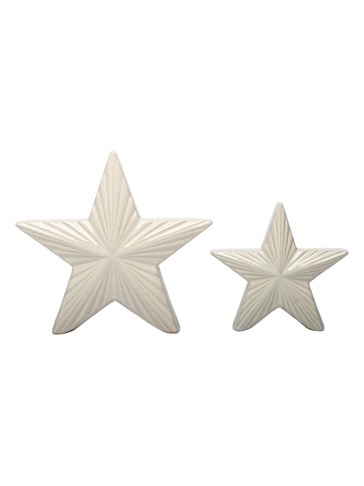 Laura Ashley White Set of 2 Ceramic Stars Ornaments - Image 1 of 4 Laura Ashley White Set of 2 Ceramic Stars Ornaments - Image 1 of 4
