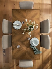 Dark Natural Hayford Oak Effect Herringbone 4 to 6 Seater Rectangle Extending Round Dining Table - Image 3 of 7
