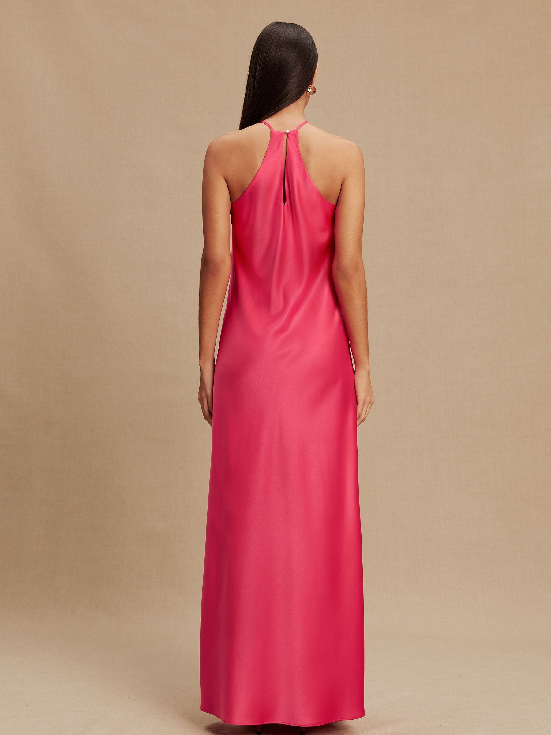 Buy Raspberry Pink - Bridesmaids Satin Halterneck Maxi Dress from
