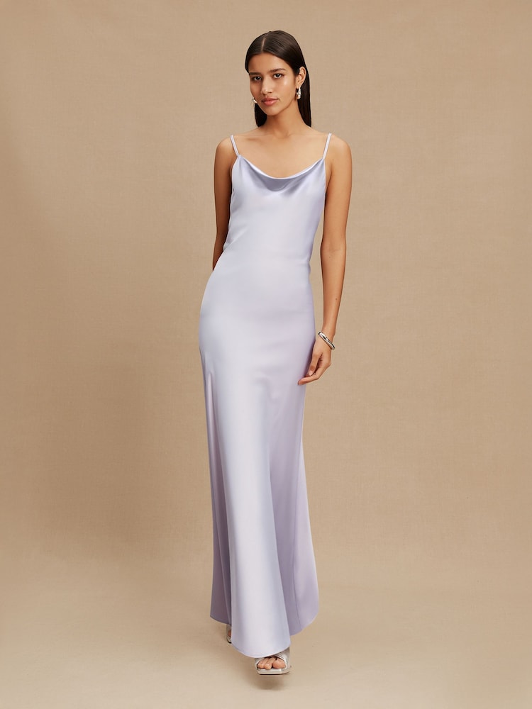 Lavender Purple Satin Cowl Neck Wedding Guest Bridesmaid Maxi Dress - Image 2 of 4 Lavender Purple Satin Cowl Neck Wedding Guest Bridesmaid Maxi Dress - Image 2 of 4