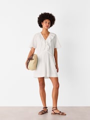 Whistles White Ruffle Trapeze 100% Cotton Mini Dress - Image 1 of 5