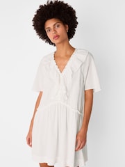 Whistles White Ruffle Trapeze 100% Cotton Mini Dress - Image 3 of 5