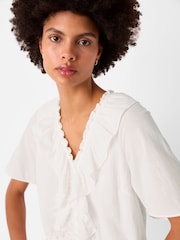 Whistles White Ruffle Trapeze 100% Cotton Mini Dress - Image 4 of 5