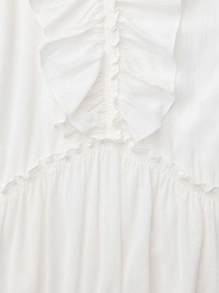Whistles White Ruffle Trapeze 100% Cotton Mini Dress - Image 5 of 5