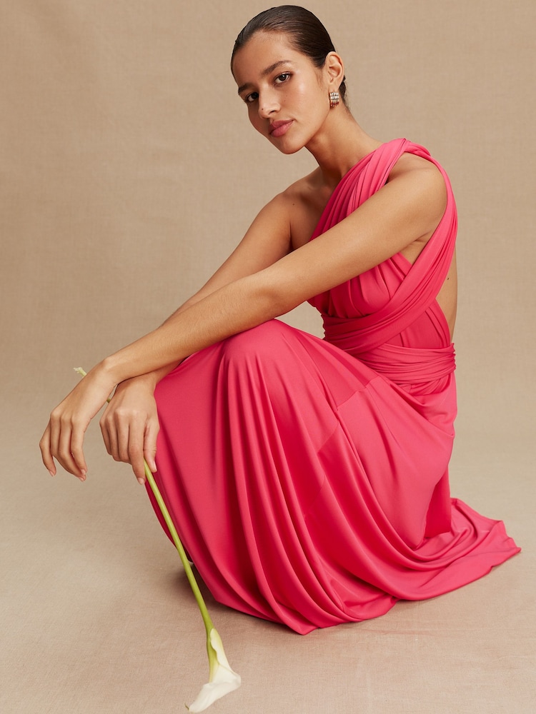jewelry for strapless bridesmaid dress Raspberry V-Neck Long Sleeve A-Line Long Evening Dress – Modsele main image 0
