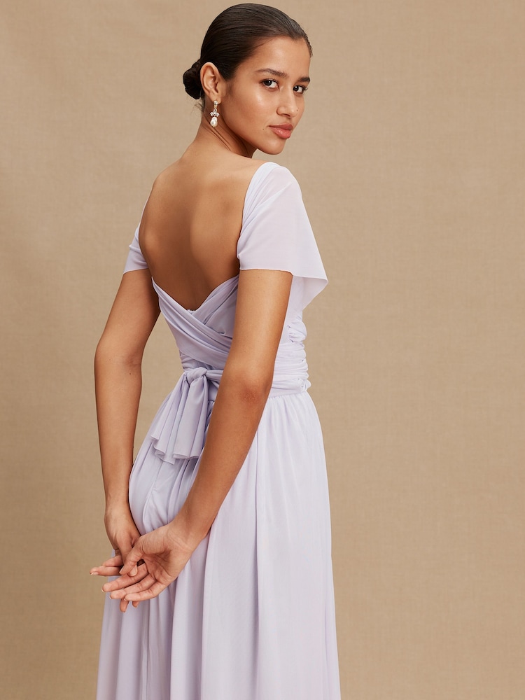 fitted lace wedding dress Lila Charming Long Sleeves Floor Length Chiffon Bridesmaid Dresses, Lilac main image 1
