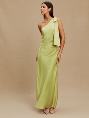 Green Bow One Shoulder Maxi Bridesmaid Dress - Image 5 of 5