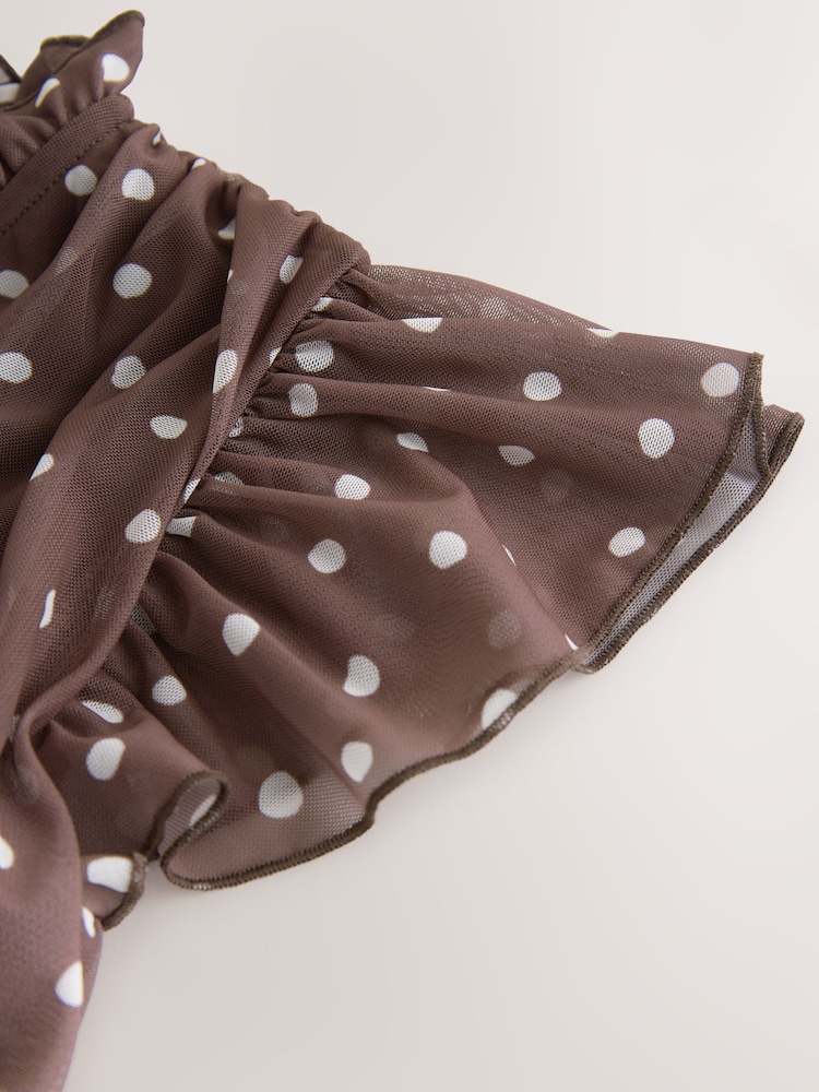 Buy Chocolate Brown Spot Pleated Mesh Print V-Neck Occasion Maxi Dress from  Next USA