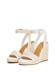 Tommy Hilfiger ECRU Natural Monogram 100% Linen Rope Wedge Sandals - Image 1 of 4