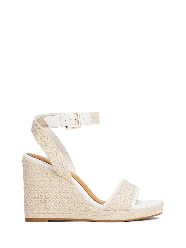 Tommy Hilfiger ECRU Natural Monogram 100% Linen Rope Wedge Sandals - Image 2 of 4