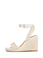 Tommy Hilfiger ECRU Natural Monogram 100% Linen Rope Wedge Sandals - Image 3 of 4