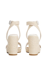 Tommy Hilfiger ECRU Natural Monogram 100% Linen Rope Wedge Sandals - Image 4 of 4