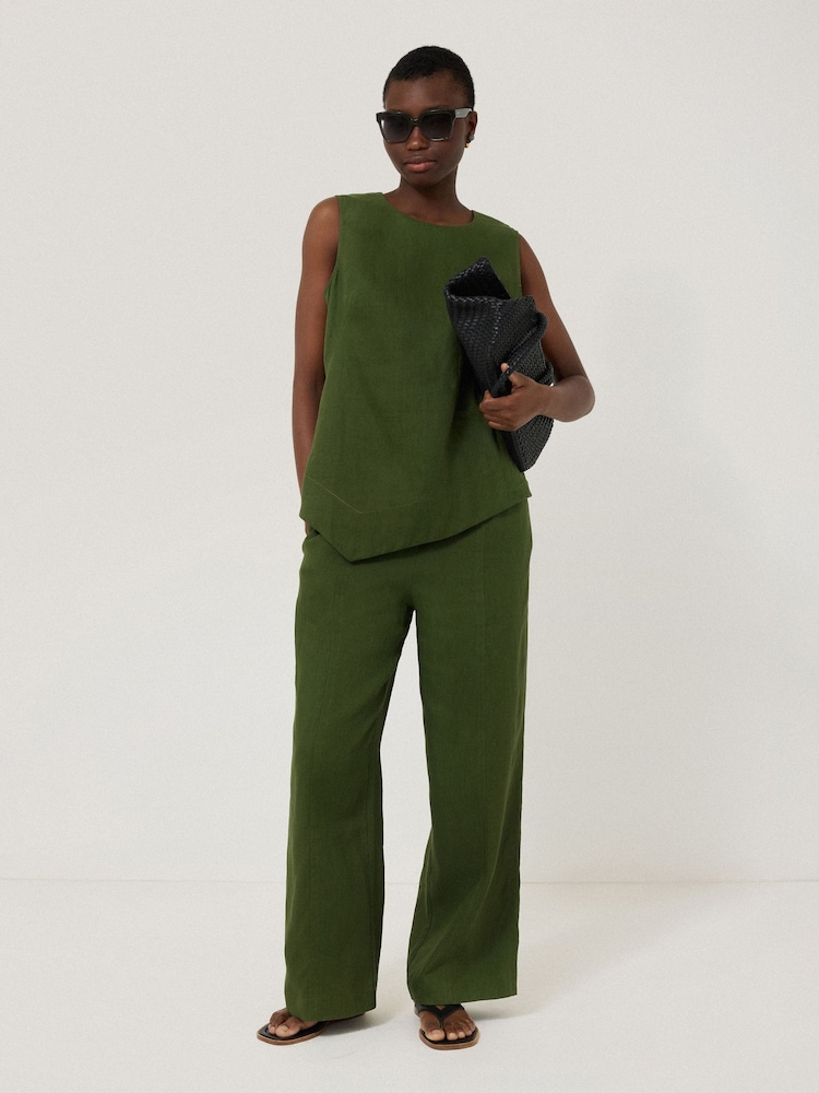 Jigsaw Green 100% Linen Asymmetric Hem Top - Image 1 of 6