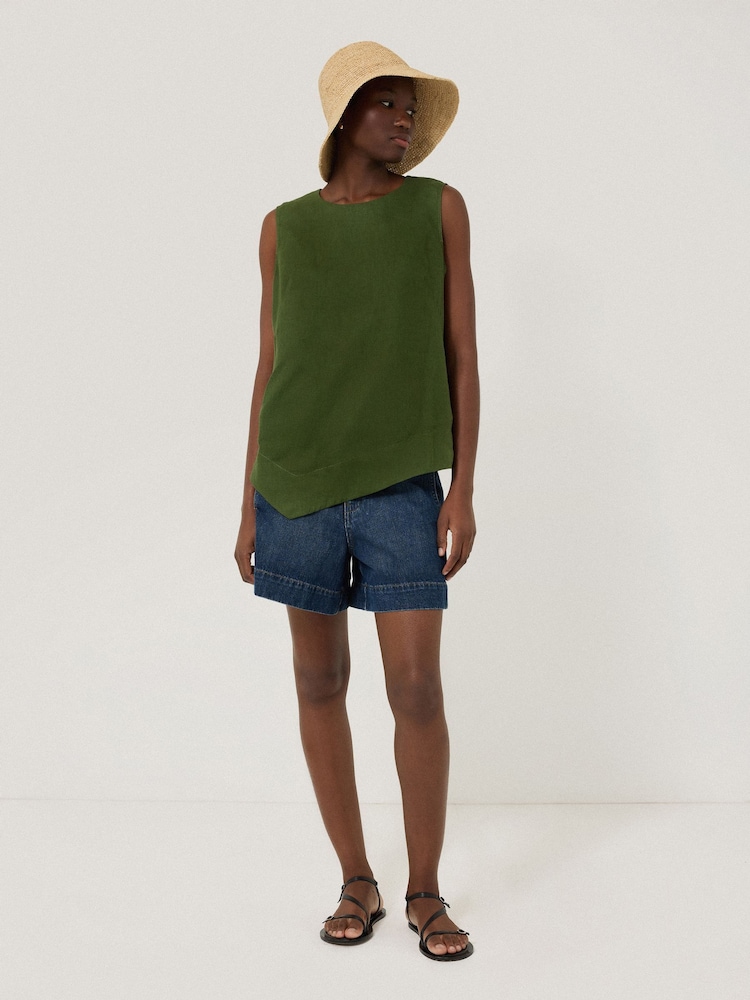 Jigsaw Green 100% Linen Asymmetric Hem Top - Image 2 of 6