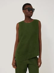 Jigsaw Green 100% Linen Asymmetric Hem Top - Image 4 of 6
