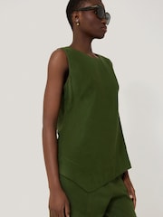 Jigsaw Green 100% Linen Asymmetric Hem Top - Image 5 of 6