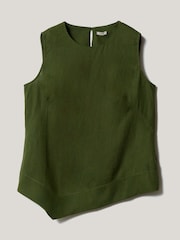 Jigsaw Green 100% Linen Asymmetric Hem Top - Image 6 of 6