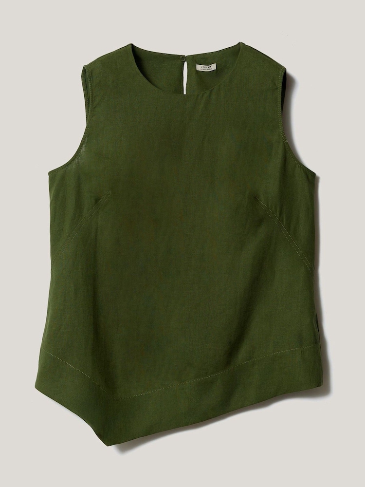 Jigsaw Green 100% Linen Asymmetric Hem Top - Image 6 of 6