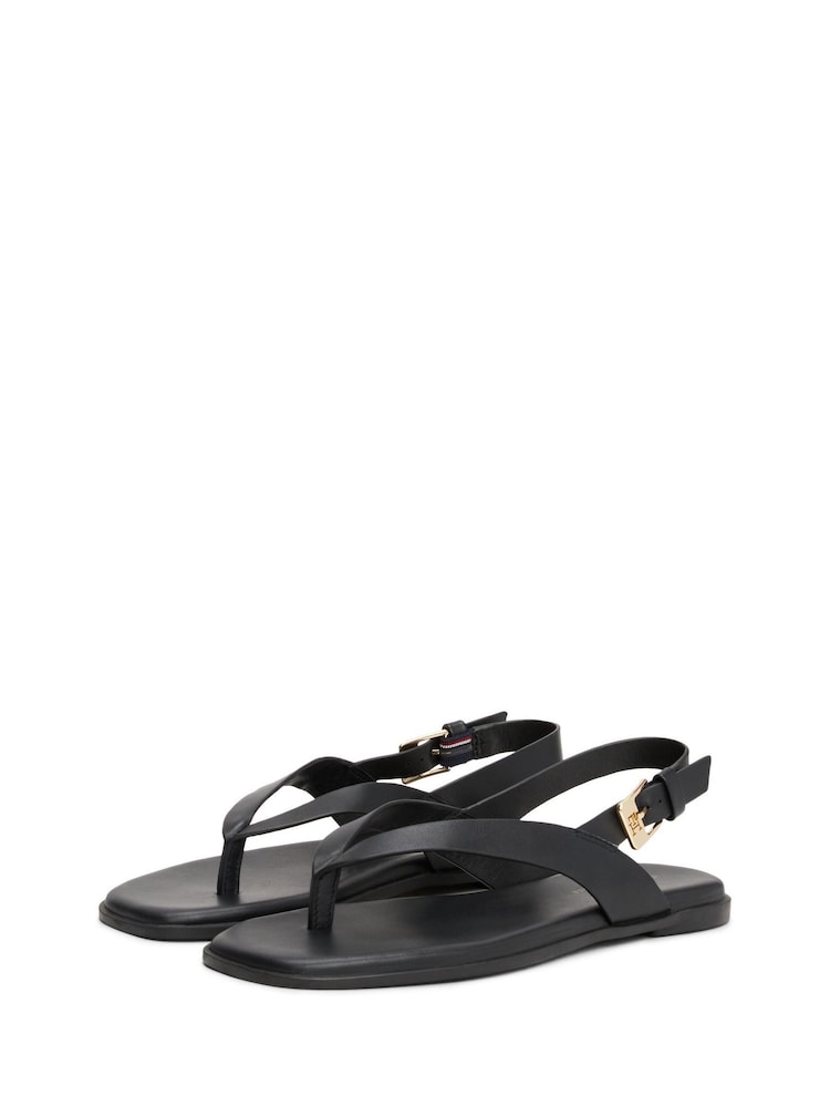 Tommy Hilfiger Black Leather Colour Blocked Square Toe Sandals - Image 1 of 4