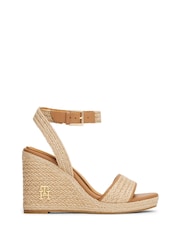 Tommy Hilfiger Natural Monogram 100% Linen Rope Wedge Sandals - Image 1 of 4