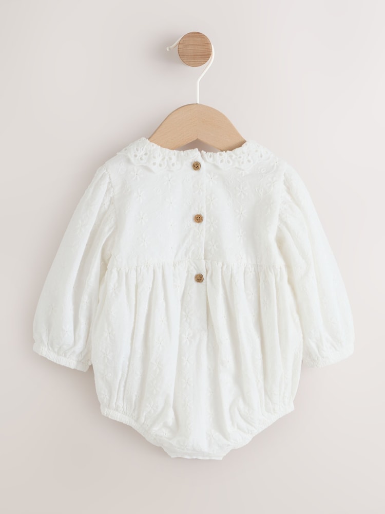 White Baby Bloomer Romper (0mths-2yrs) - Image 1 of 8 White Baby Bloomer Romper (0mths-2yrs) - Image 1 of 8