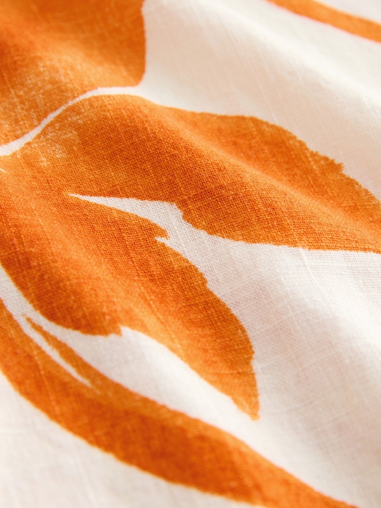 Orange Tile Print Short Sleeve V-Neck Kaftan Mini Dress with Linen - Image 3 of 3 Orange Tile Print Short Sleeve V-Neck Kaftan Mini Dress with Linen - Image 3 of 3