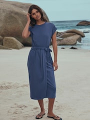 Washed Blue Jersey Sarong Tie T-Shirt Dress - Image 1 of 7
