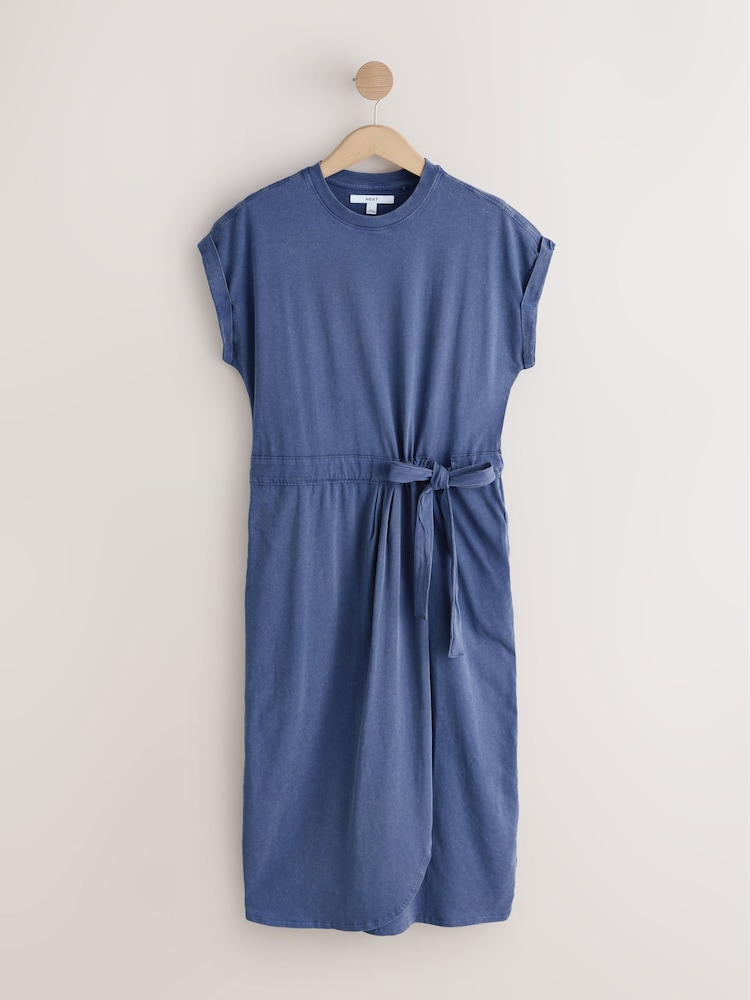 Womens Next Washed Blue Jersey Sarong Tie T-Shirt Dress US 22 Womens Next Washed Blue Jersey Sarong Tie T-Shirt Dress US 22