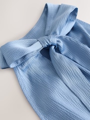 Light Blue Textured Satin Halter Sleeveless Midi Dress - Image 8 of 8